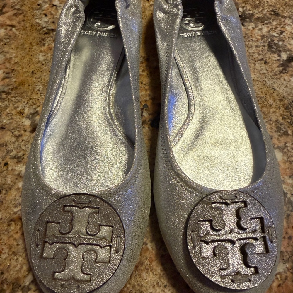 Tory Burch Metallic Silver Reva Flats